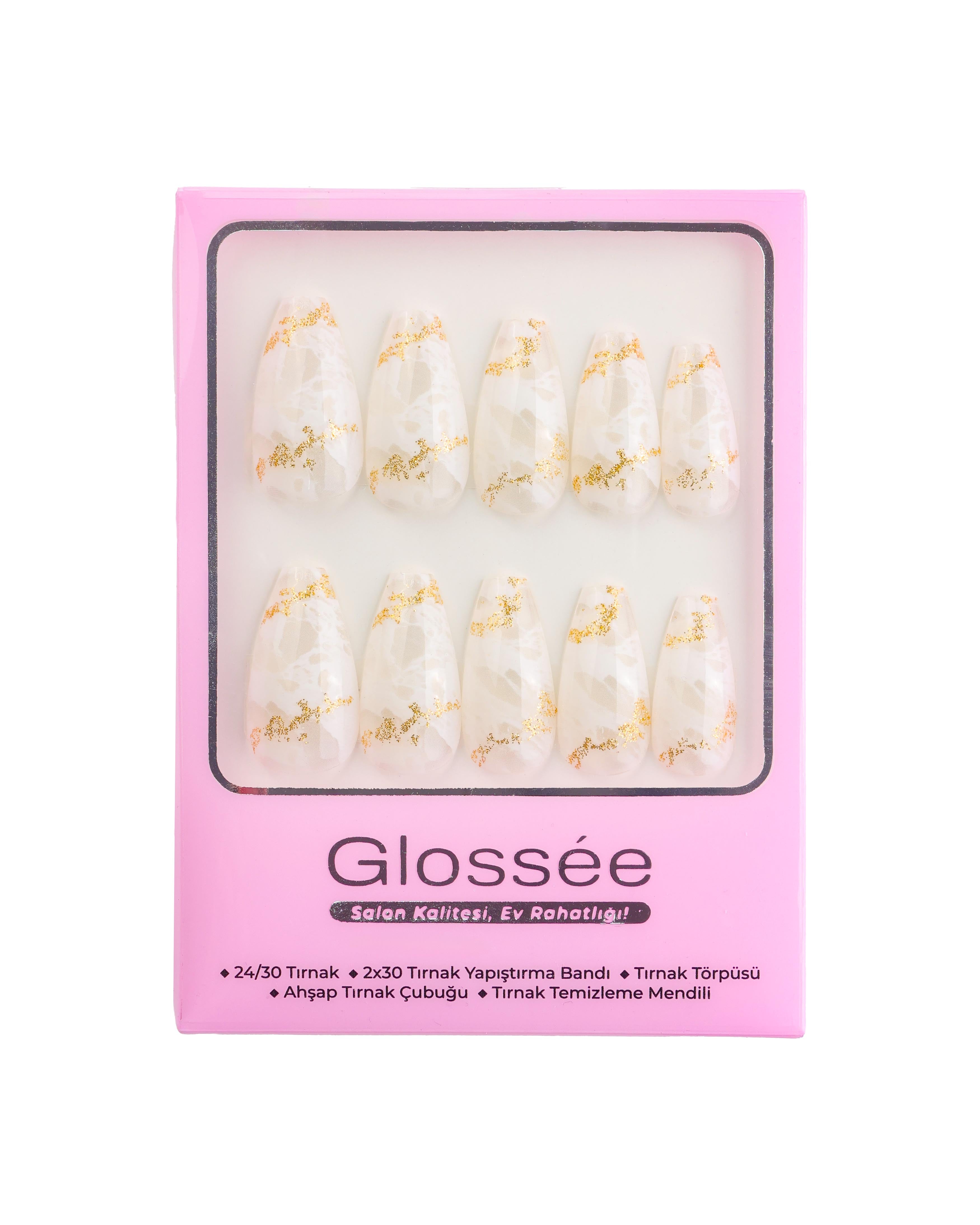 Ivory Glow - Medium Coffin - 24 Adet Takma Tırnak