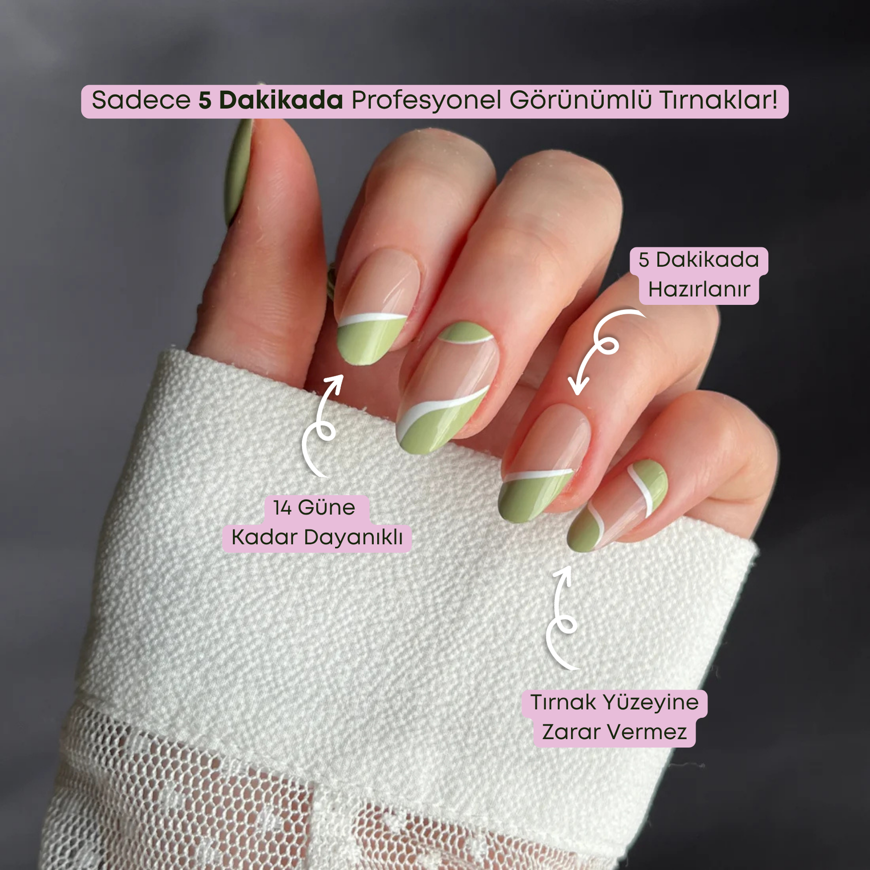Matcha Breeze - Medium Oval - 30 Adet Takma Tırnak