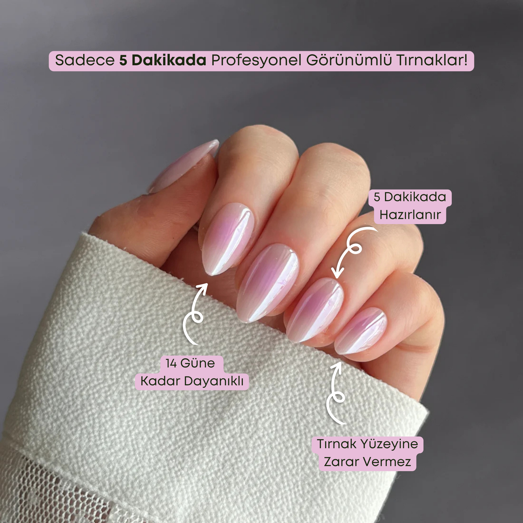 Pink Aurora - Short Almond - 30 Adet Takma Tırnak