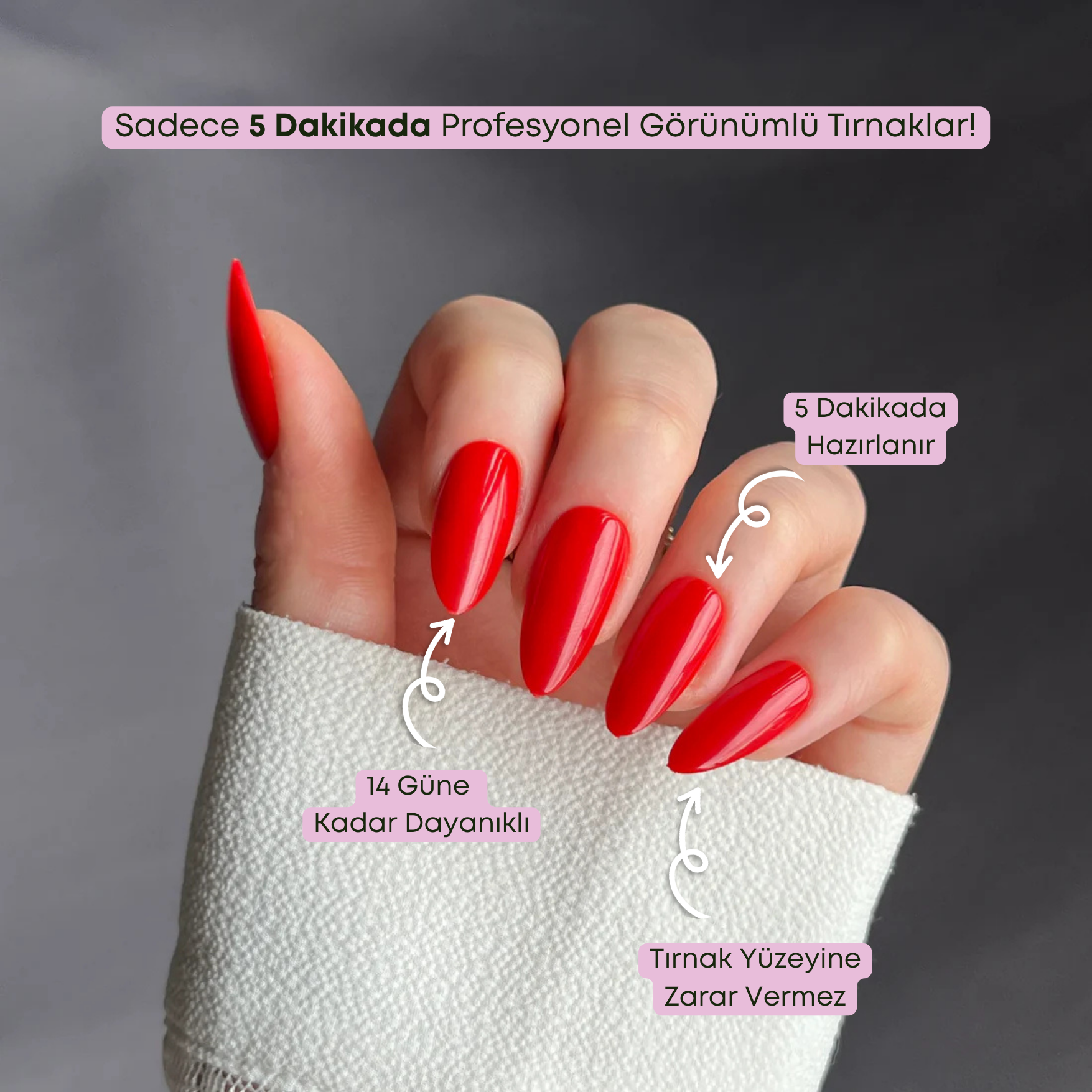 Red Alert - Medium Almond - 30 Adet Takma Tırnak