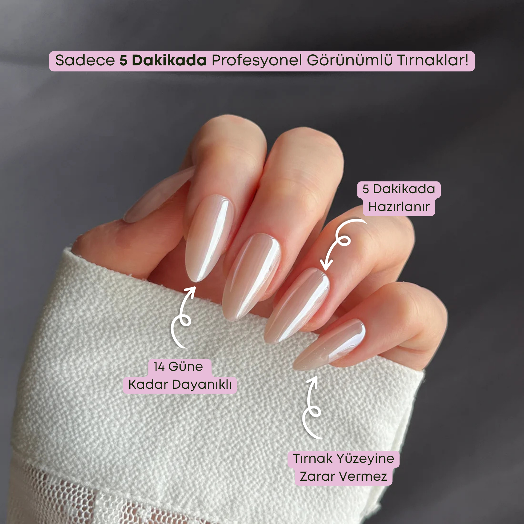 Satin Nude - Medium Almond - 30 Adet Takma Tırnak