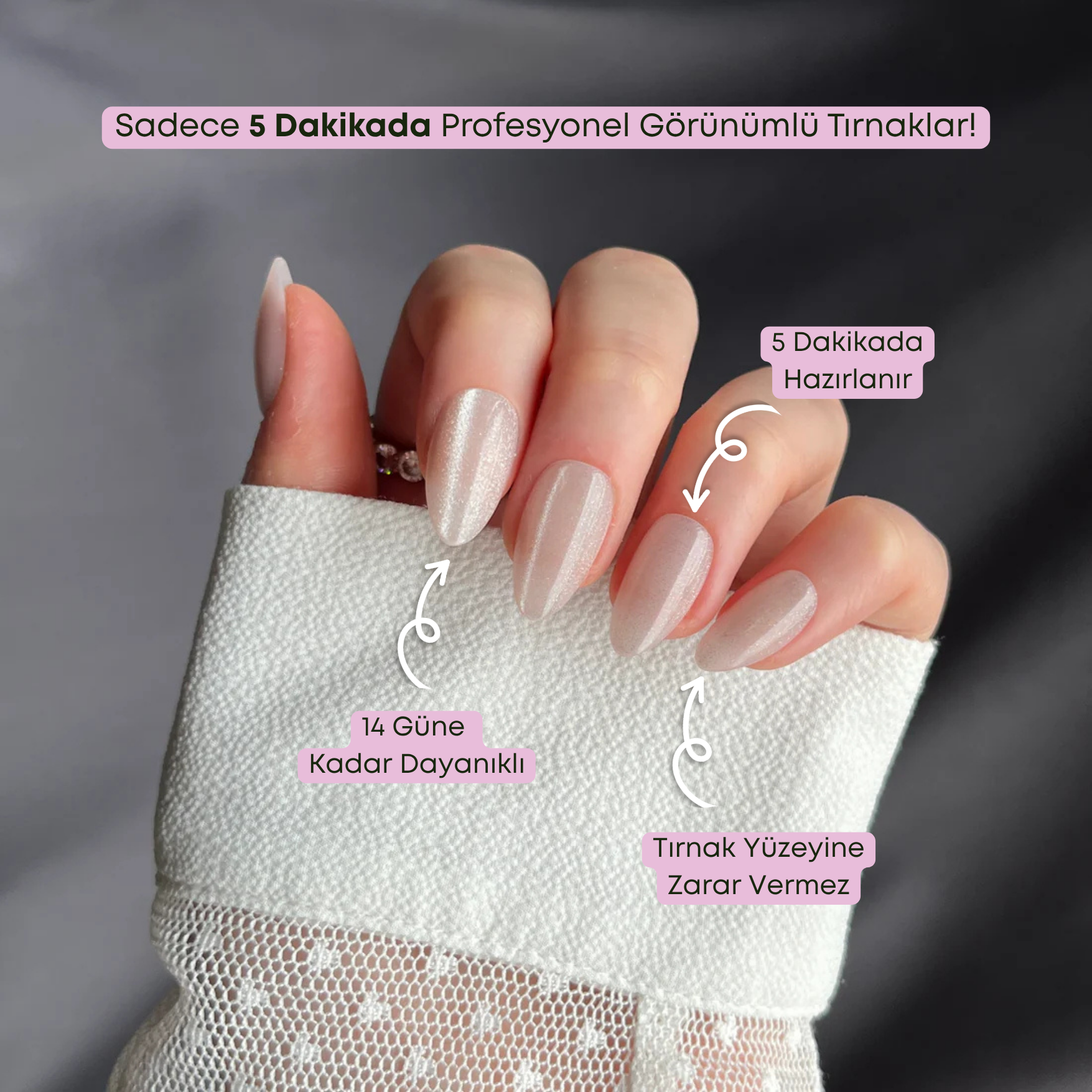 Shimmer Petal - Short Almond - 30 Adet Takma Tırnak