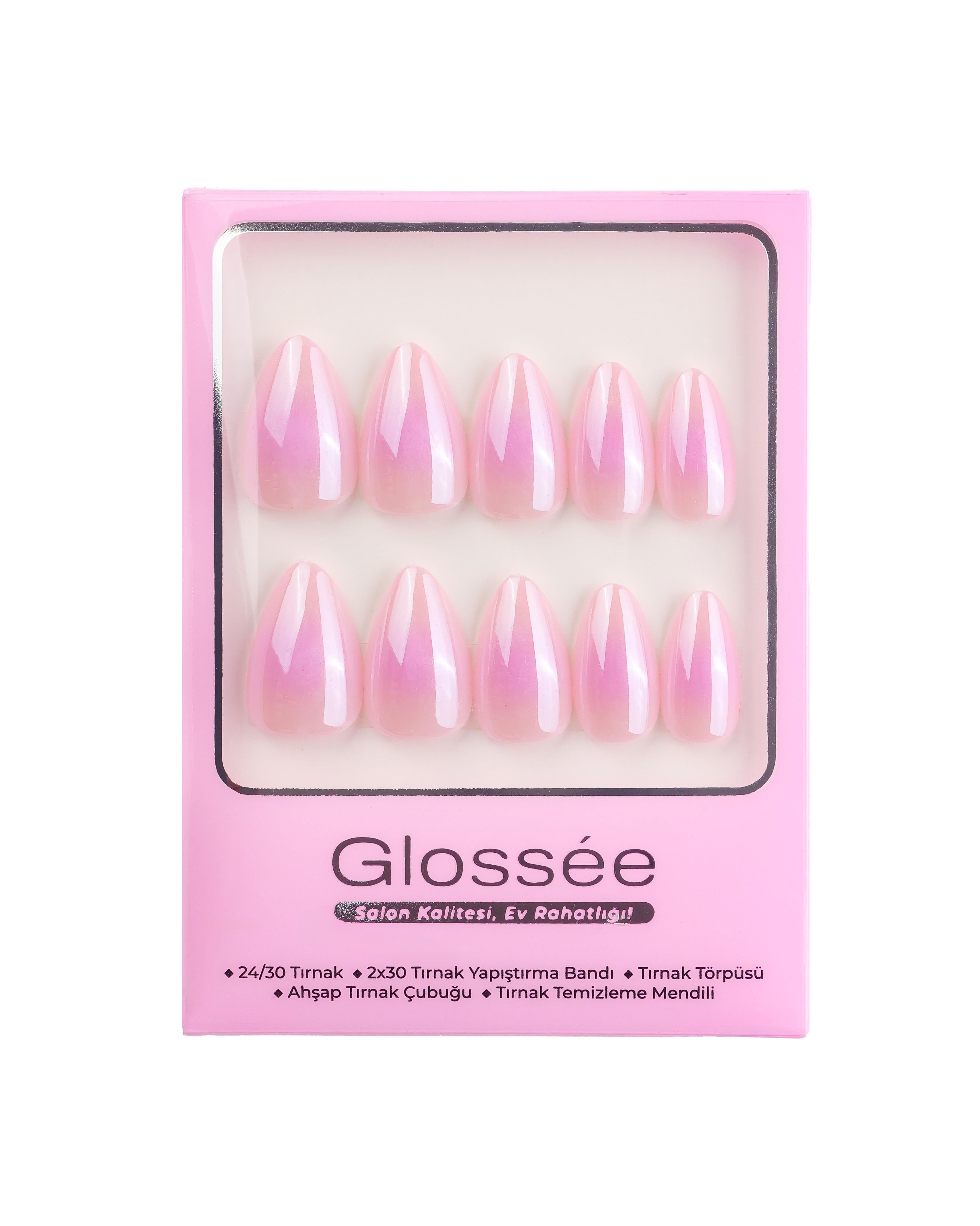 Pink Aurora - Short Almond - 30 Adet Takma Tırnak