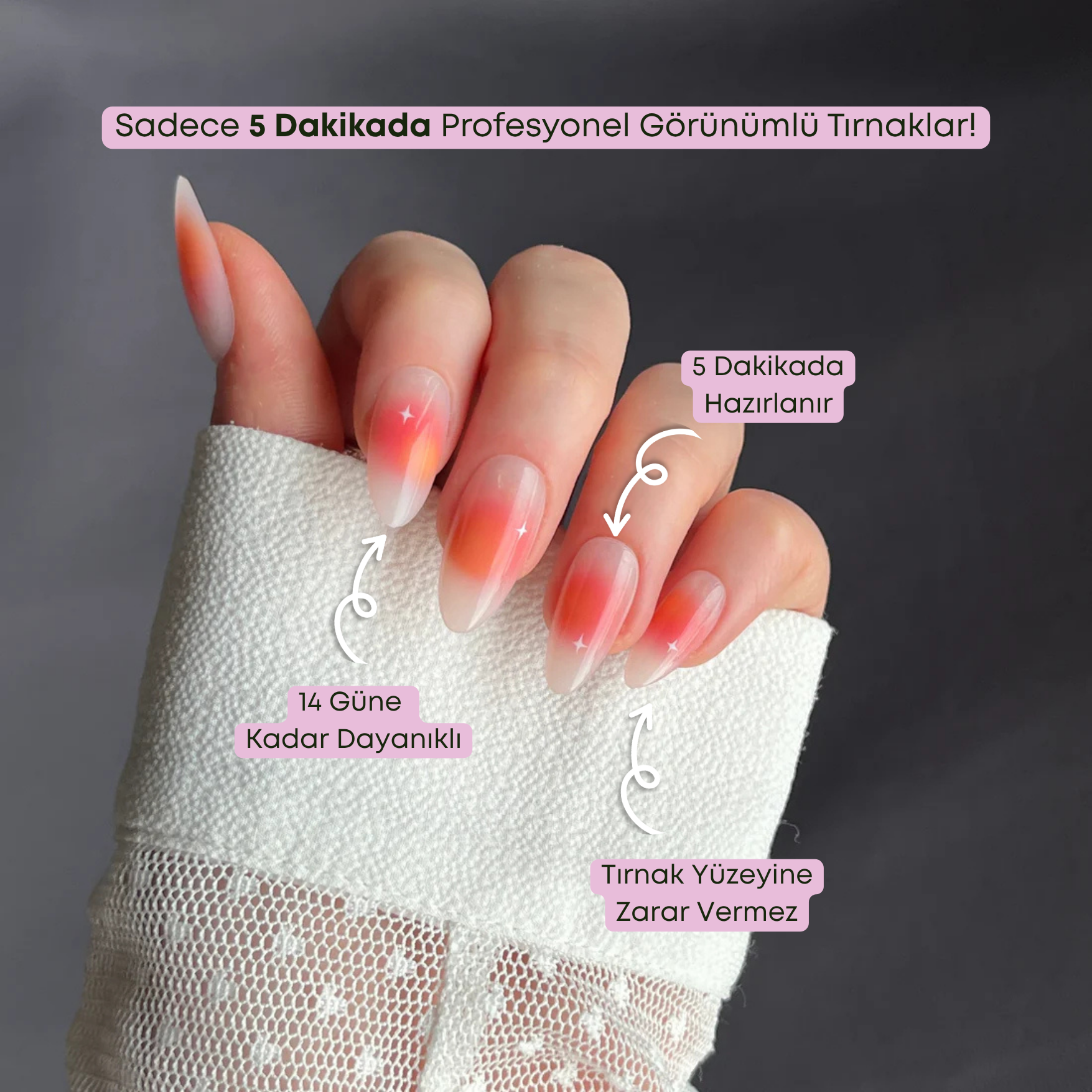 Sunset Aura - Medium Almond - 30 Adet Takma Tırnak