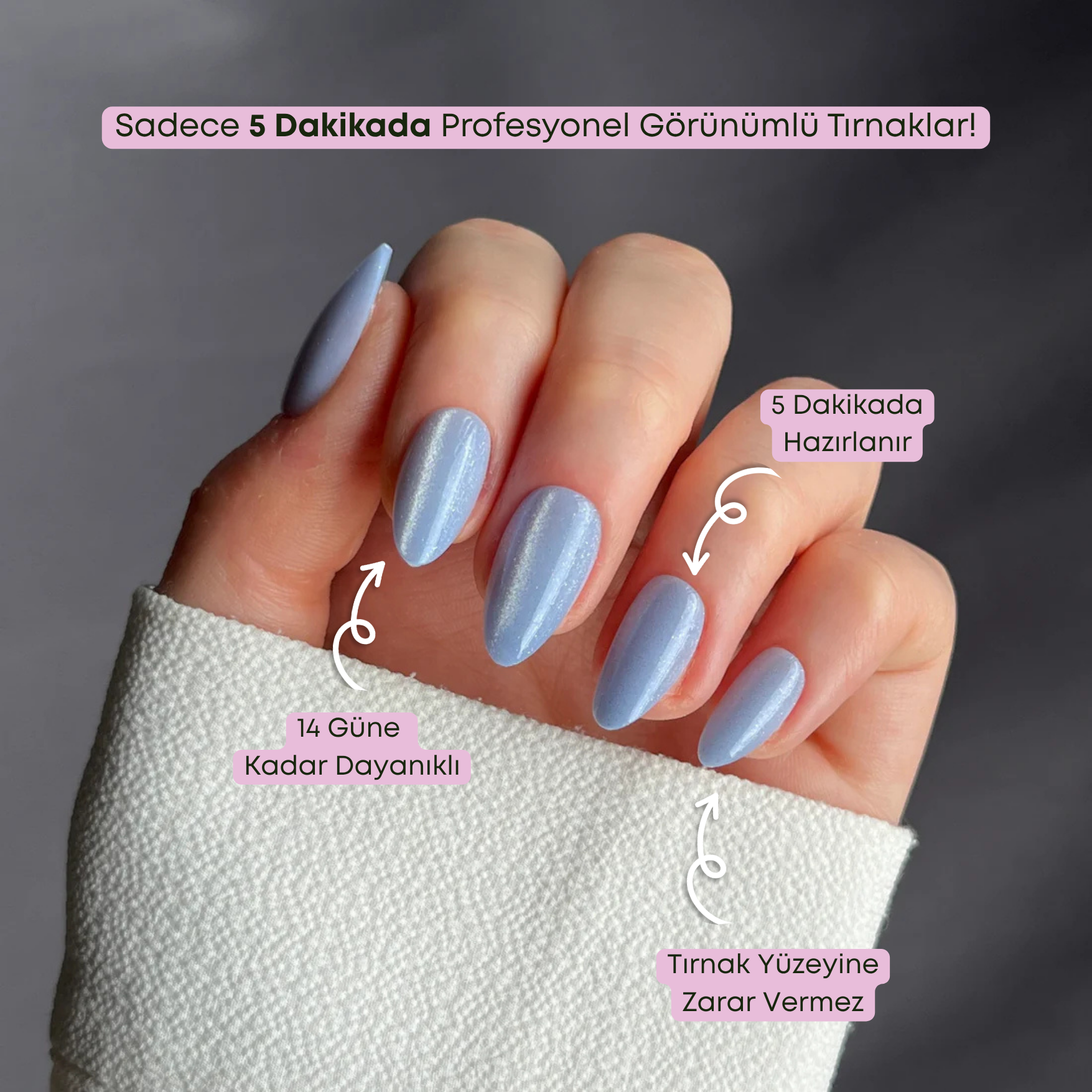 Bluebell Dust - Short Almond - 30 Adet Takma Tırnak