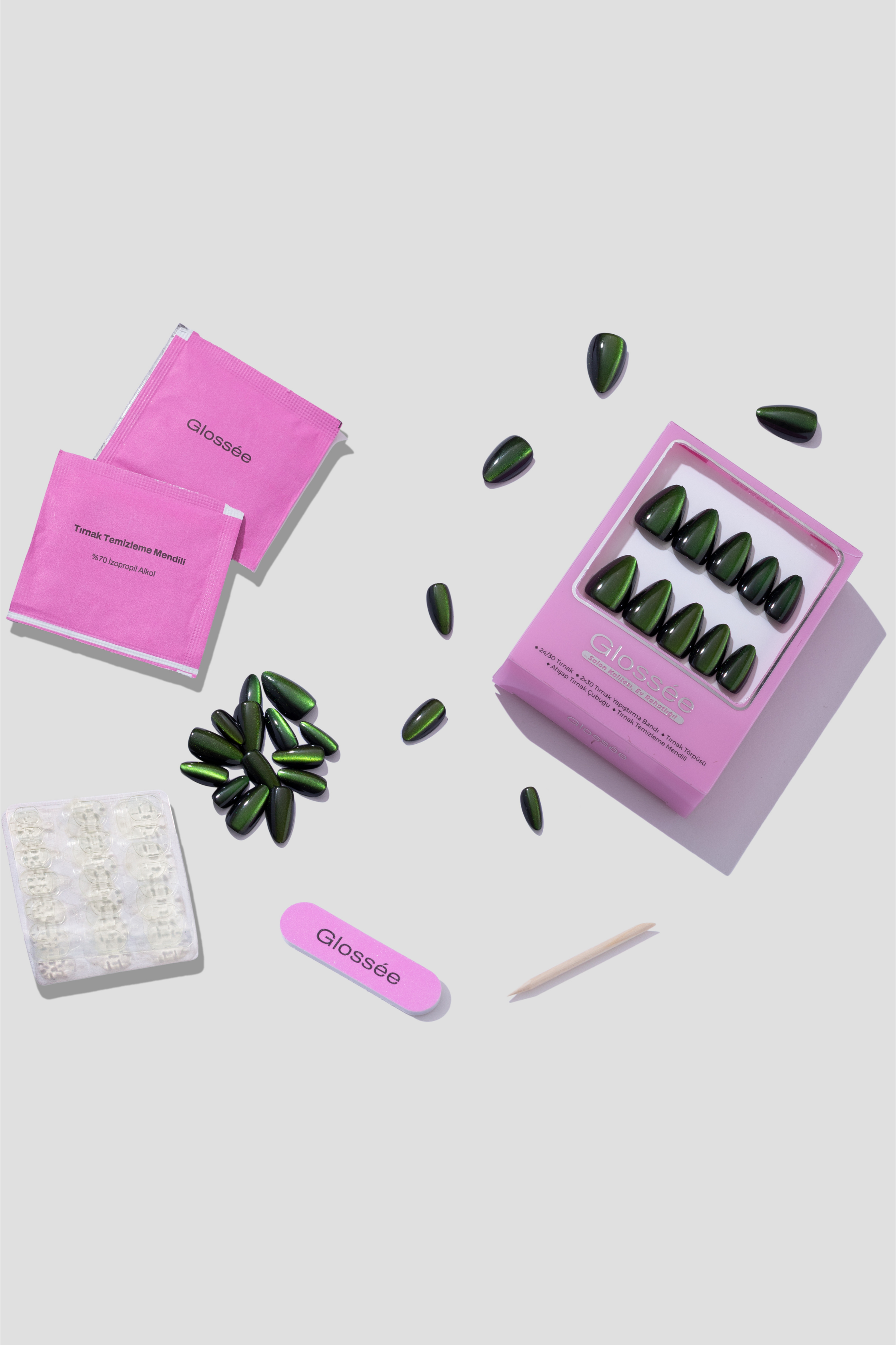 Crystal Serpent Cat Eye - Short Almond - 30 Adet Takma Tırnak