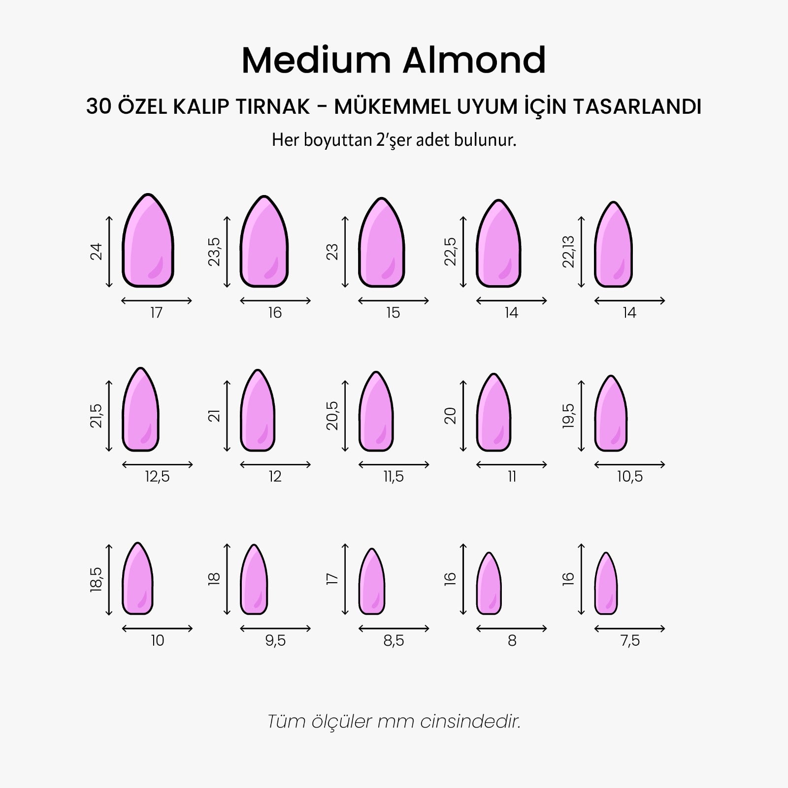 Red Alert - Medium Almond - 30 Adet Takma Tırnak