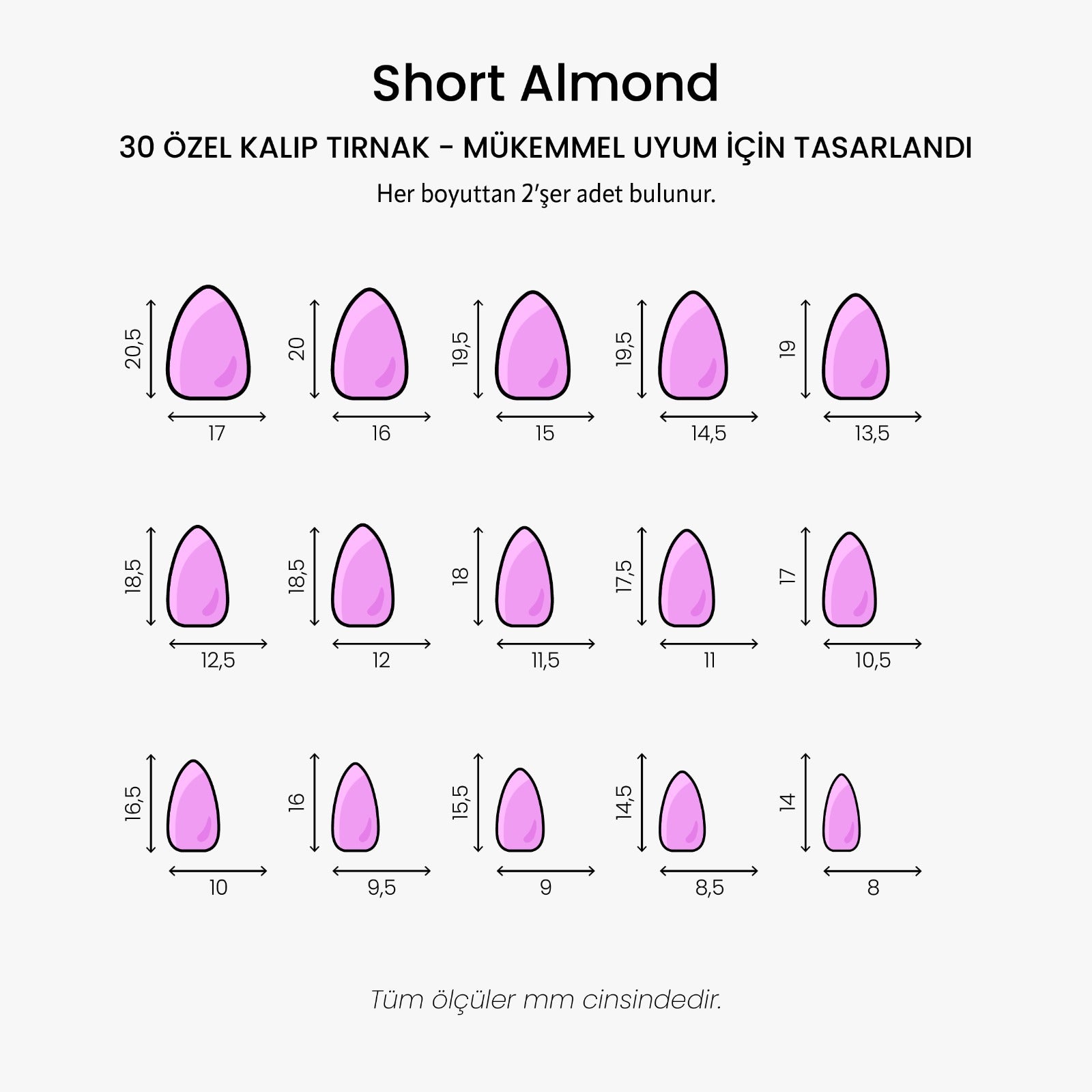 Pink Aurora - Short Almond - 30 Adet Takma Tırnak