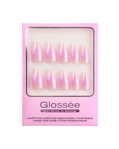 Pink Aurora - Short Almond - 30 Adet Takma Tırnak