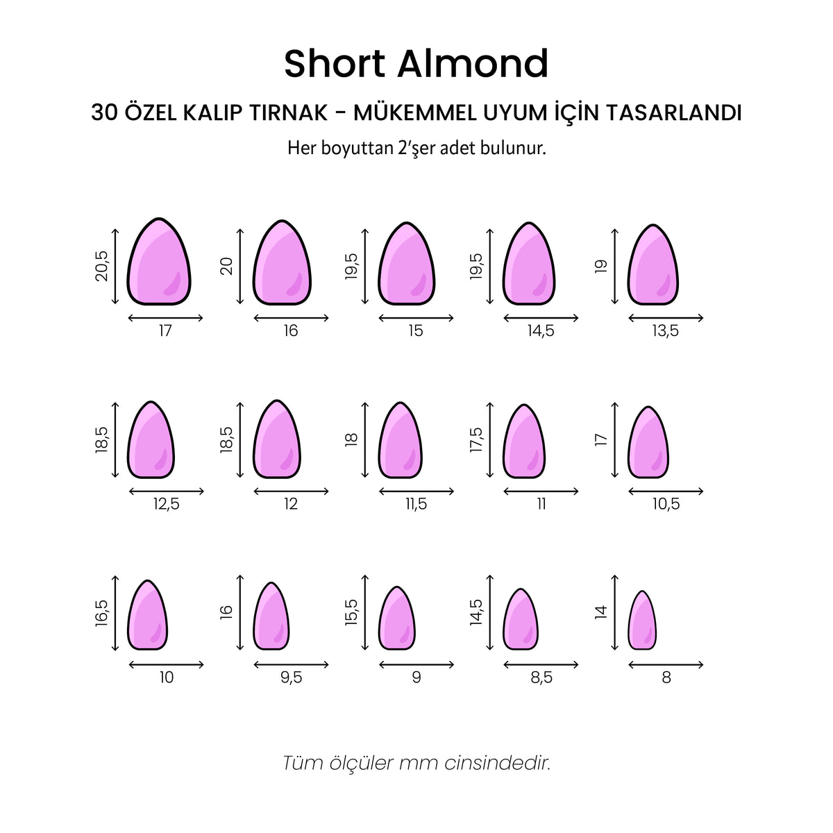 Dark Wine - Short Almond - 30 Adet Takma Tırnak