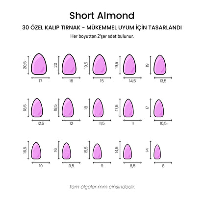 Dark Wine - Short Almond - 30 Adet Takma Tırnak