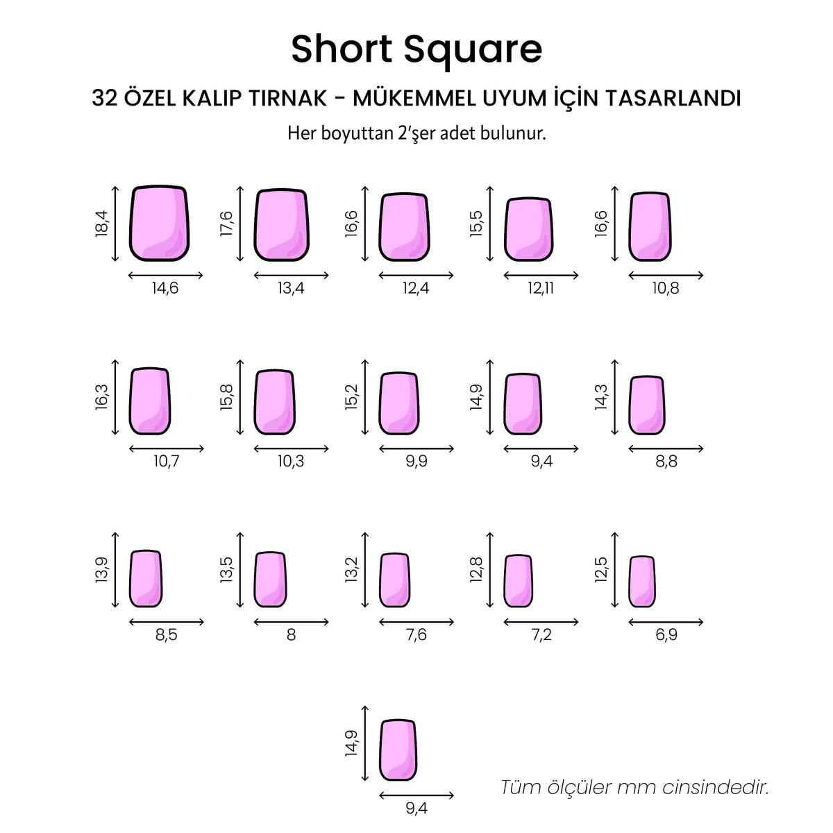 Pearl White - Short Square - 32 Adet Takma Tırnak