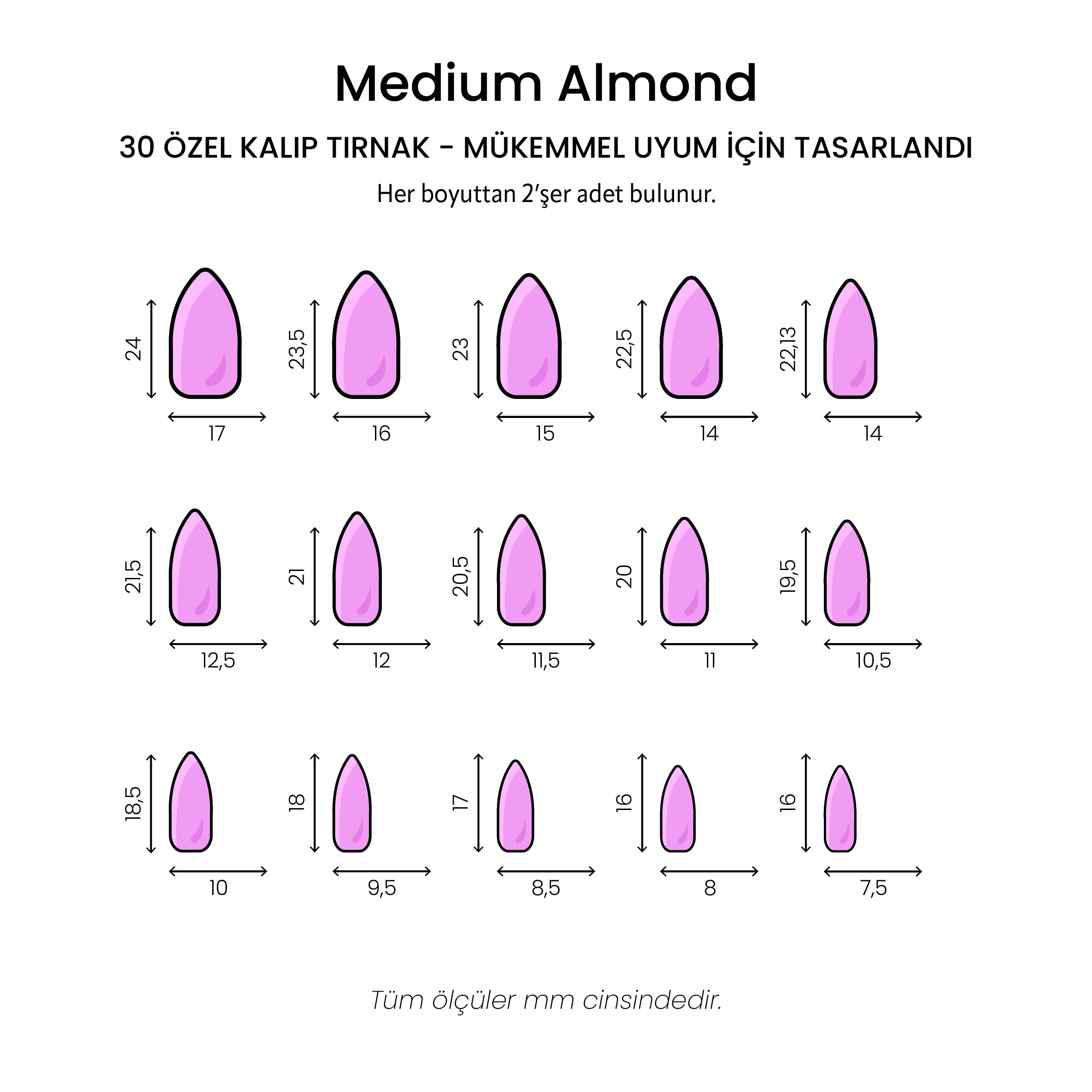 Pink Cloud - Medium Almond - 30 Adet Takma Tırnak