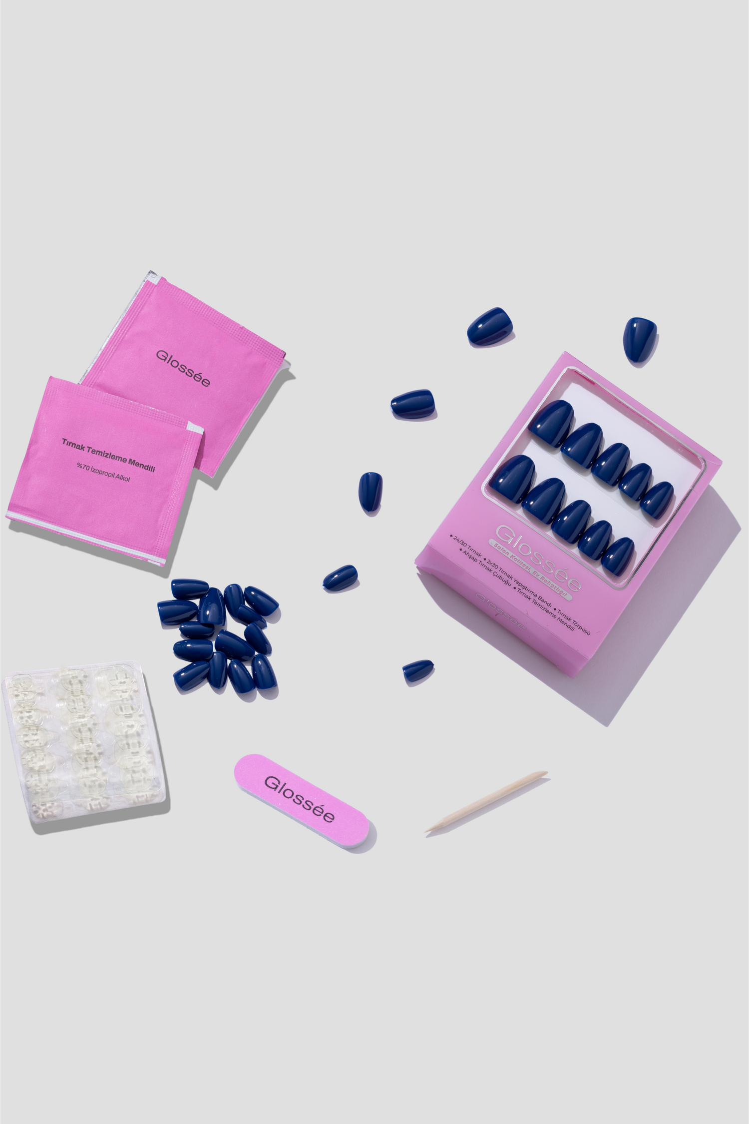 Indigo Stone - Short Oval - 30 Adet Takma Tırnak