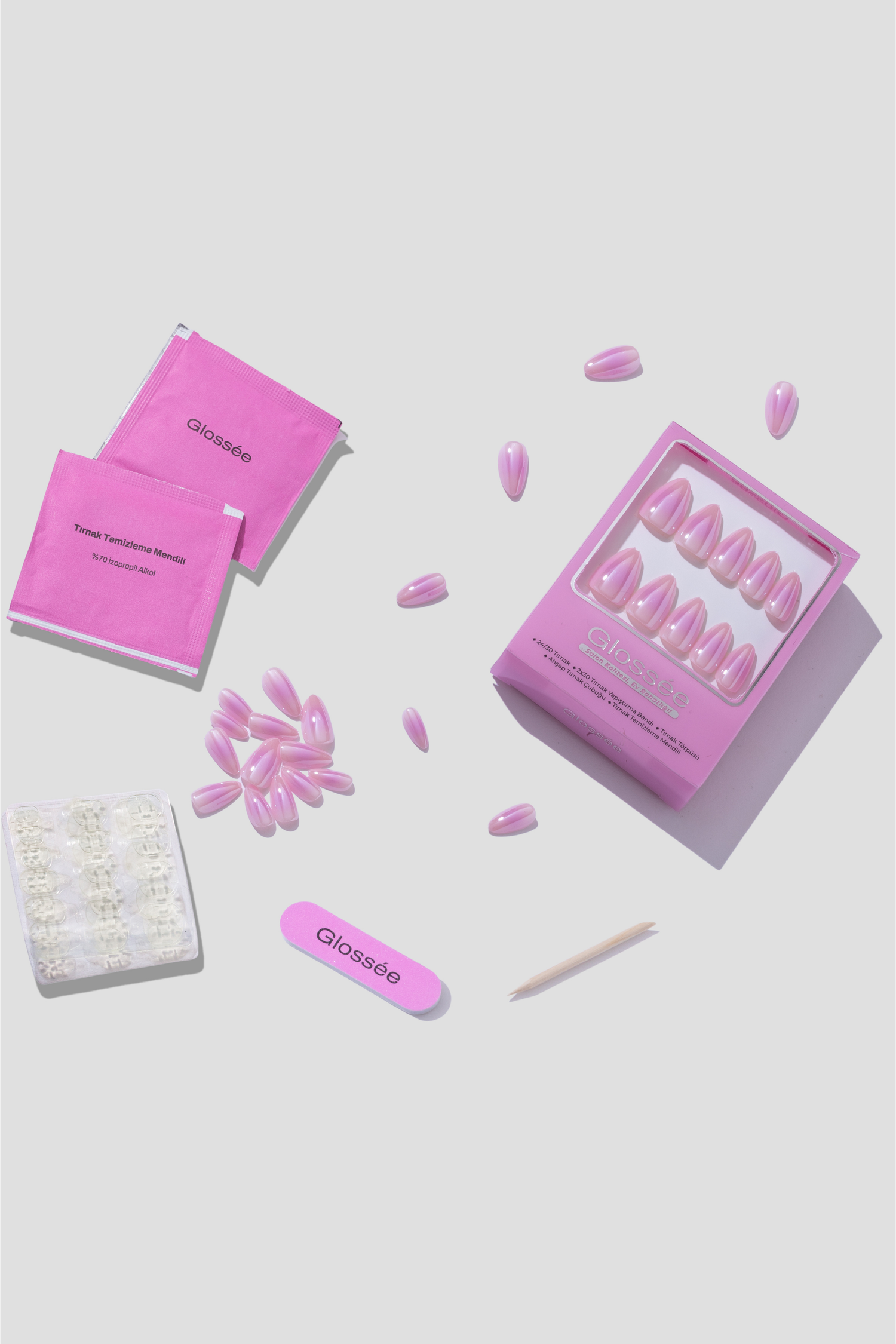 Pink Aurora - Short Almond - 30 Adet Takma Tırnak