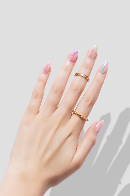 Rainbow Swirl - Short Almond - 30 Adet Takma Tırnak