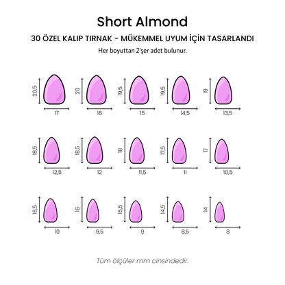 Bordeaux Muse - Short Almond - 30 Adet Takma Tırnak
